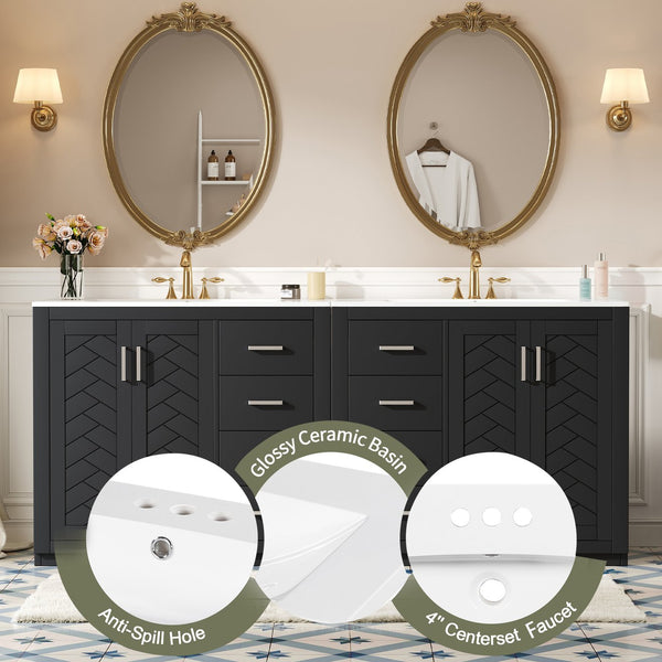 English Elm 72'' Bathroom Vanity Set With Soft-Close Drawers, Elegant Ceramic Sink & Ample Storage Solutions N710SS00013B
