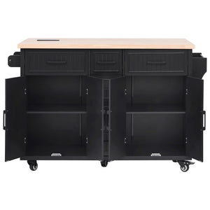 English Elm K&k Farmhouse Rolling Kitchen Island Drop Leaf Power Outlet Five Drawers Cabinet Storage Black N707S263094B
