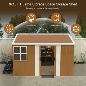 English Elm 8x10 Galvanized Steel Outdoor Storage Shed Windproof Ventilated Lockable Garden Tool House W2700S00062