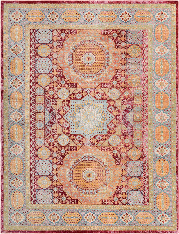 Unique Loom Austin Washington Machine Made Border Rug Beige, Cream/Ivory/Light Blue/Puce/Red/Yellow/Peach/Orange 9' 0" x 12' 2"