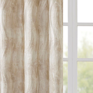 English Elm Printed Jacquard Grommet Top Total Blackout Curtain Panel Ivory Wavy Sheen 50x95 Energy-Saving Privacy B03599809