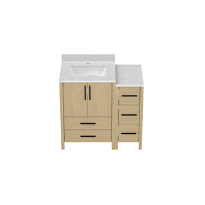 English Elm 108"w×22"d×34"h Freestanding Double Sink Vanity with White Countertop Soft Close T3785S00001