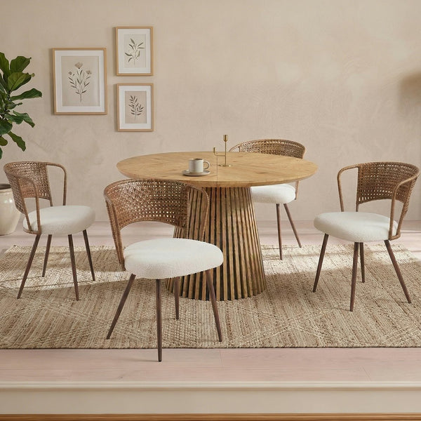 English Elm Wicker Rattan Wingback Dining Chairs Set of Two with Velvet Cushion and Metal Legs W3590P453804
