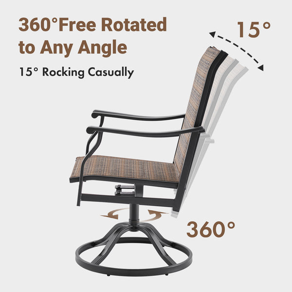 English Elm Outdoor Swivel Patio Dining Chairs Textilene Woven Set for Backyard Entertaining Brown T3623P433699
