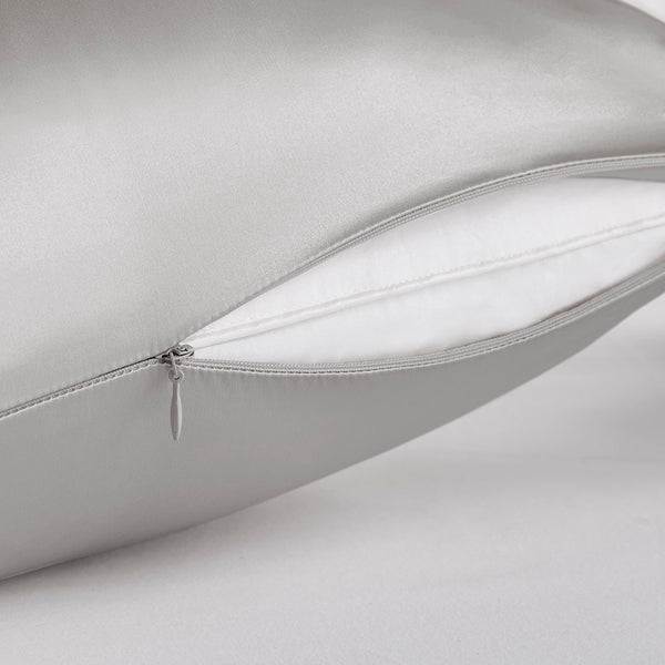 JLA Home Madison Park - 100% Mulberry silk pillowcase 25mm 6A OEKO-TEX satin finish with hidden zipper for skin & hair care Grey MP21-7273
