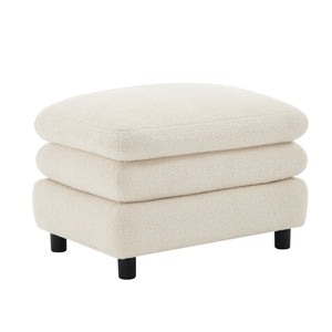 English Elm Vitoria Curved Modular Ottoman in Plush Teddy Fleece for Contemporary Living Rooms Beige White W5656P454257