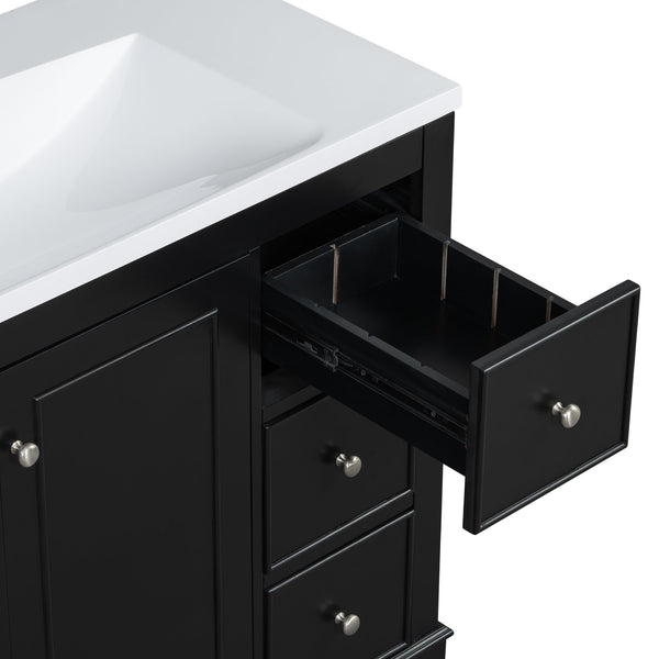 English Elm [Cabinet 36" Black Bathroom Vanity Cabinet Only Solid Wood & MDF Soft-Close Door 4 Drawers Spacious Storage Metal Handles Sleek Modern Design N729P179571B