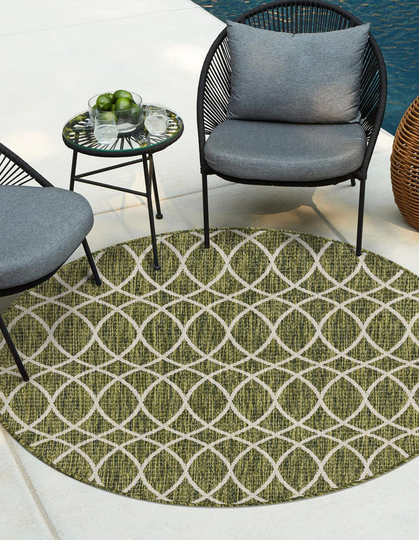 Unique Loom Outdoor Trellis Gitter Machine Made Trellis Rug Green, Ivory/Gray 10' 0" x 10' 0"