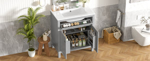 English Elm 30" Modern Bathroom Vanity with Ceramic Sink and Soft-Close Doors, Solid Wood MDF Build, Sleek Handles Gray N729P263155E