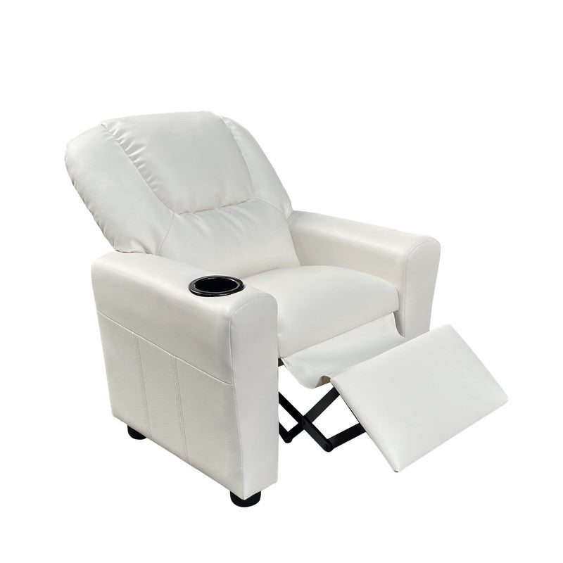 English Elm Carisa Youth Pu Leather Recliner Chair with Cupholder for Playroom or Bedroom White B2749P413216