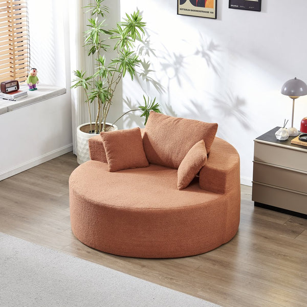 English Elm 55"l Teddy Fleece Round Chaise Chair Plush Foam Seating for Modern Living Rooms Orange W1669P368393