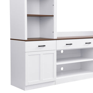 English Elm Farmhouse Mid-century Entertainment Center Walnut Black with Wine Rack for Living Room N721S000046K-2