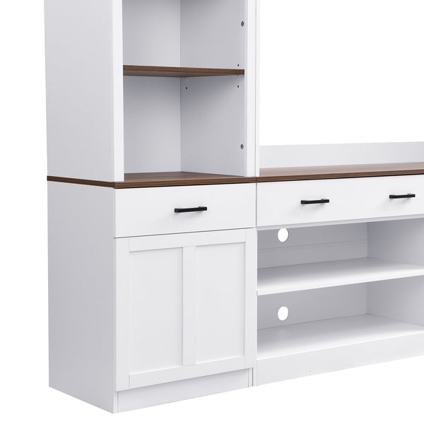 English Elm Farmhouse Mid-century Entertainment Center Walnut Black with Wine Rack for Living Room White + Deep Walnut N721S000046K-1