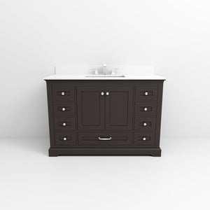 English Elm Espresso 48 in Single Bath Vanity with Cultured Marble Top, Soft-Close Drawers & Chrome Faucet Set B2731P258366