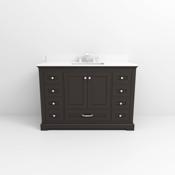 English Elm Espresso 48 in Single Bath Vanity with Cultured Marble Top, Soft-Close Drawers & Chrome Faucet Set B2731P258366
