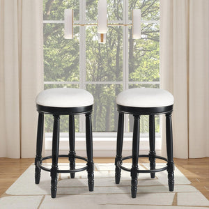English Elm AGODY 26" Counter Height Swivel Bar Stools Set of 2 with Upholstered Seats and Sturdy Rubberwood Frame Black W2170P208076