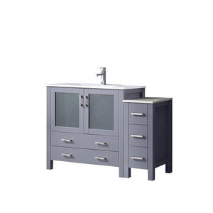 English Elm Dark Grey 48" Single Bath Vanity With Side Cabinet, White Ceramic Top & Complete Faucet Set - Modern Style! B2731S01199