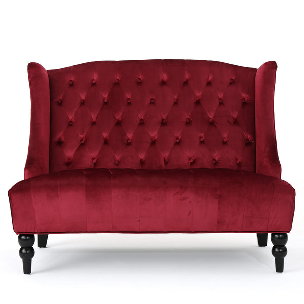 English Elm Christopher Knight Home® - LOVESEAT wingback velvet button-tufted diamond stitch loveseat with plush comfort and durable sheen WINE RED 61186.00NVLTWIN