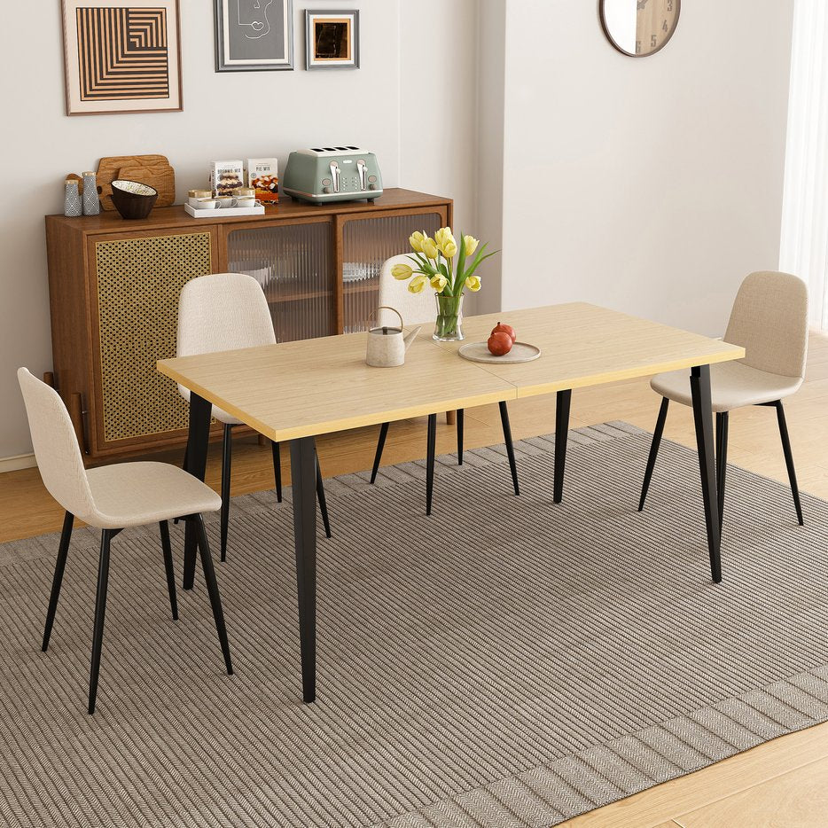 English Elm 63-Inch Farmhouse Industrial Dining Table Set With 4 Beige Chairs - Rustic Charm For Dining & Patio W2699S00065