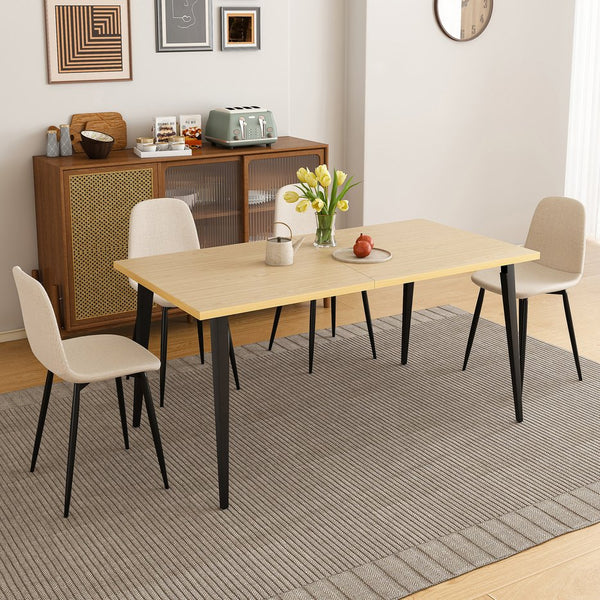 English Elm 63-Inch Farmhouse Industrial Dining Table Set With 4 Beige Chairs - Rustic Charm For Dining & Patio W2699S00065