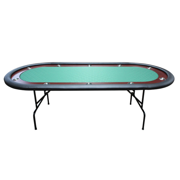 English Elm 96" Oval Poker Table Folding Felt Surface Wood Racetrack Rail Stainless Cup Holders Green W2748S00039