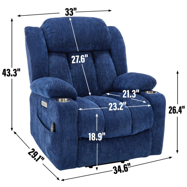 English Elm Up to 350 Lb Chenille Power Lift Recliner with Massage Heat and Charging Ports W1803S00070