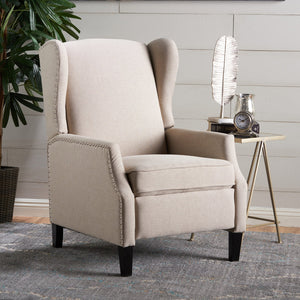 English Elm Christopher Knight Home® - Pushback Recliner Chair with Nailhead Trim and Wingback Design, Plush Fabric Comfort for Living Rooms Wheat 60760.00WHT