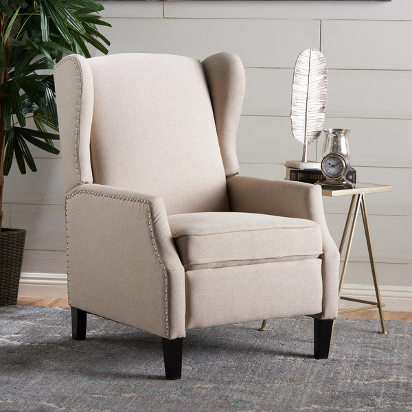 English Elm Christopher Knight Home® - Pushback Recliner Chair with Nailhead Trim and Wingback Design, Plush Fabric Comfort for Living Rooms Wheat 60760.00WHT