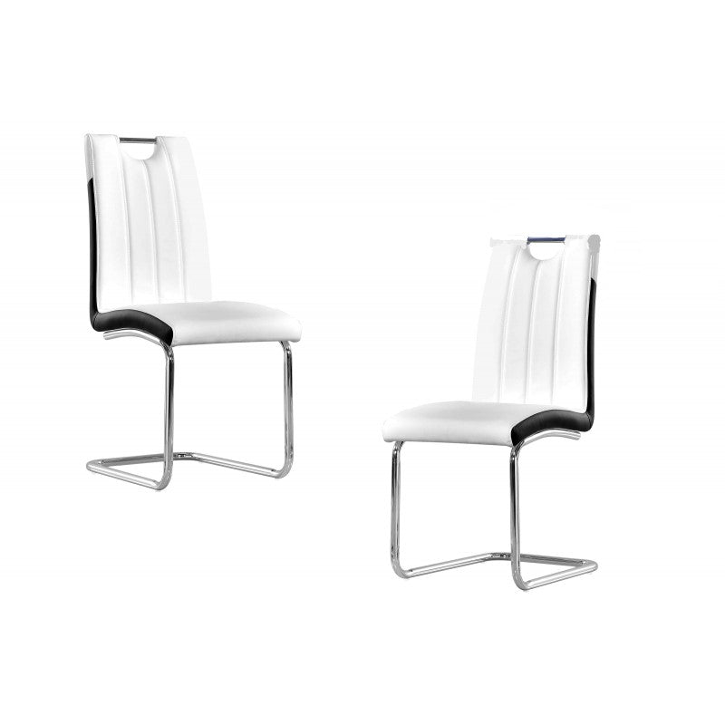 English Elm Dining Chair Set Two Tone Faux Leather High Back with Chrome Legs Modern Kitchen White B011P439058