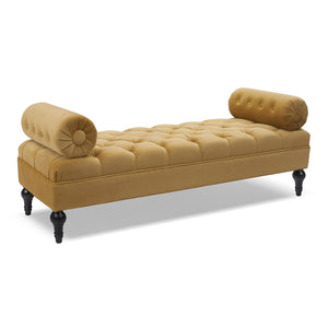 English Elm Jennifer Taylor Home - Lewis Bolster Arm Entryway Bench in Gold Velvet — Handcrafted hardwood frame, vintage bolsters, low 15" seat comfort Yellow B2719P238172