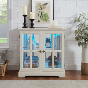 English Elm Led Curio Display Cabinet - Antique-Style Showcase With Adjustable Shelves & Multi-Color Lighting W2275P231693