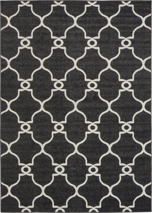 Unique Loom Outdoor Trellis Columbus Machine Made Geometric Rug Black, Ivory 7' 1" x 10' 0"