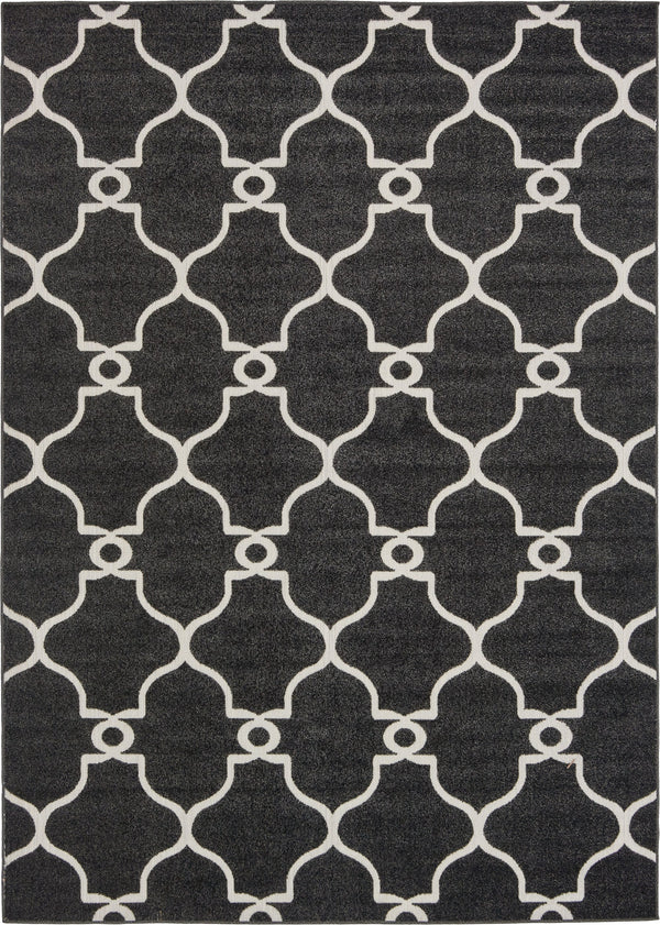 Unique Loom Outdoor Trellis Columbus Machine Made Geometric Rug Black, Ivory 7' 1" x 10' 0"