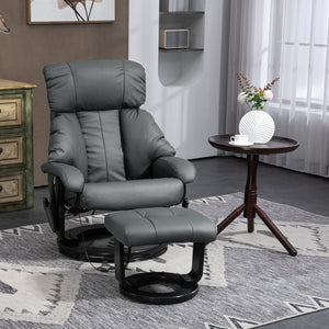English Elm HOMCOM PU Leather Massage Recliner with Ottoman, 360° Swivel, Remote Control, Heat & Multi-Mode Comfort Gray W2225P173861