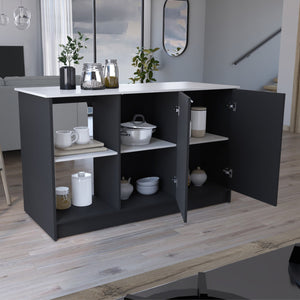 English Elm Juniper Kitchen Island with Spacious 59" Worktop, Double-Door Storage and Open Shelving for Cooktops Black+Ivory 64 L x 29 W x 4 H B200S00397