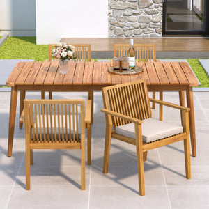 English Elm Christopher Knight Home® - 5-Piece Acacia Wood Outdoor Dining Set with Slatted Tabletop, Removable Cushions, Durable Craftsmanship Natural,Teak N779P269291N_N779P234497N-2