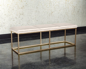 Sunpan ALLEY Bench - Elegant Burnished Brass Frame with Durable Piccolo Prosecco Fabric for Any Space 105517