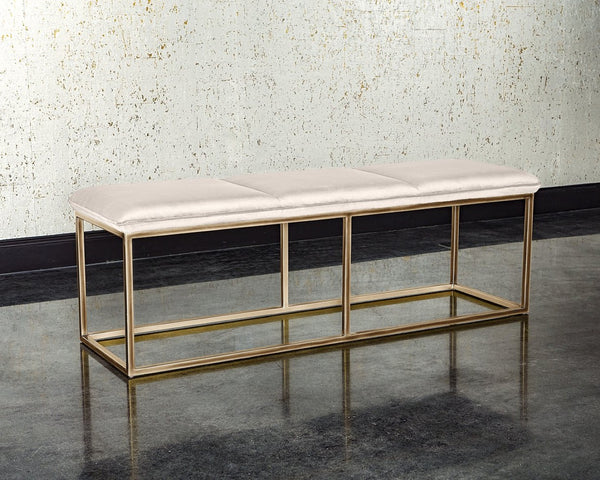 Sunpan ALLEY Bench - Elegant Burnished Brass Frame with Durable Piccolo Prosecco Fabric for Any Space 105517