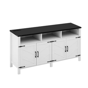 English Elm U_style 59 Inch Sideboard Buffet with Built in Power Outlets Open Cubbies Metal Accents White+Black N711P347407K