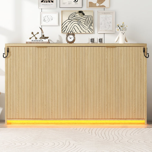 English Elm Twin Murphy Bed XL Cabinet with LED Light, Gray Finish, Space-Saving Foldaway Design, 800lb Capacity N709P002050N