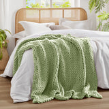 Madison Park Chunky Double Knit Cottage/Country Hand Made Chunky Double Knit Throw Blanket MP50-8217 Sage Green