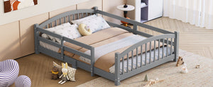 English Elm Full Montessori Pine Wood Floor Bed with Safety Rails Low Profile Kids Room Frame Gray N733P400299E