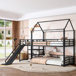English Elm Twin House Bunk Bed with Slide Storage Stairs and Safety Rails for Kids Rooms W1580S00648