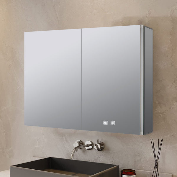 English Elm Corsica Double Door Led Medicine Cabinet with Defogger and Aluminum Frame for Bathrooms B2731P477801