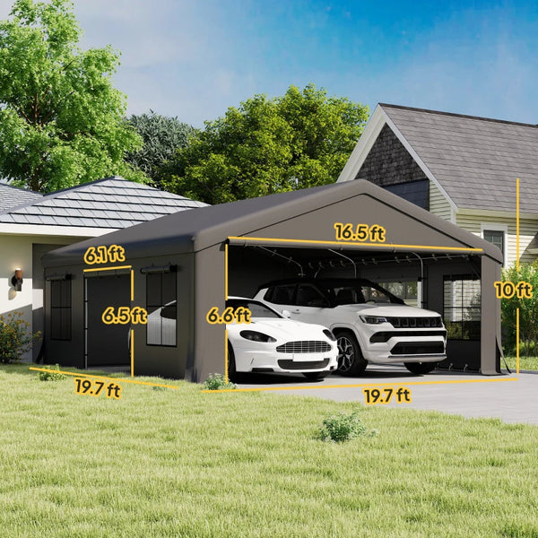 English Elm Stable 20x20 Ft Heavy Duty Portable Carport Shelter with Galvanized Steel Frame Outdoor T3971S00108