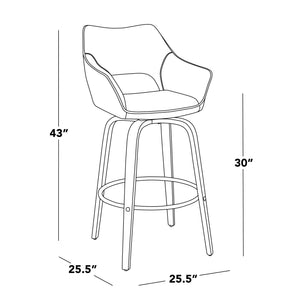 English Elm Fixed-height Swivel Barstools Mid-century Walnut Bentwood Frame Grey Upholstered Set B202S01927