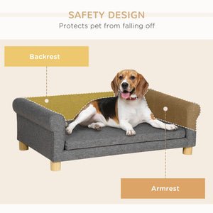 English Elm PawHut Modern Pet Sofa Bed for Medium-Large Dogs & Cats, Elevated Wood Frame, Removable Cushion, Dark Gray W2225P229579
