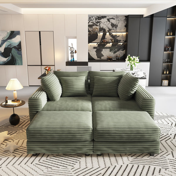 English Elm 102.4 Inch Plush Corduroy Cloud Sofa Deep Seat Four Person Convertible Lounge for Living Room Green W1885S00281