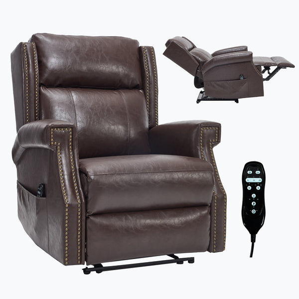 English Elm Emon's Overstuffed Chenille Power Lift Recliner with Massage Heat and Charging Ports Antique Brown W1803S00092