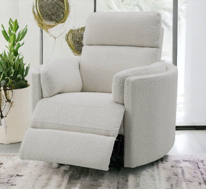 English Elm Sagen Beige Boucle Glider Recliner with Swivel and Pocket Coil Comfort, Compact 9" Wall Clearance B2726P241795